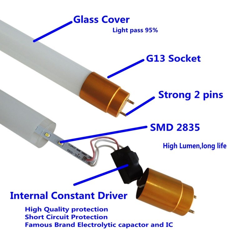 Tubo de vidrio o plástico LED T8 de alta calidad
